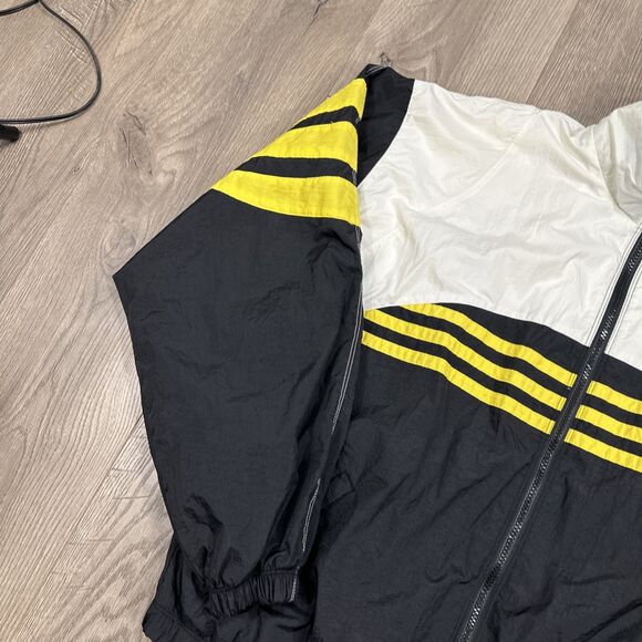 Vintage Adidas Windbreaker Jacket Men’s Large Yellow Black 3-Stripes 90s Retro - Picture 2 of 6